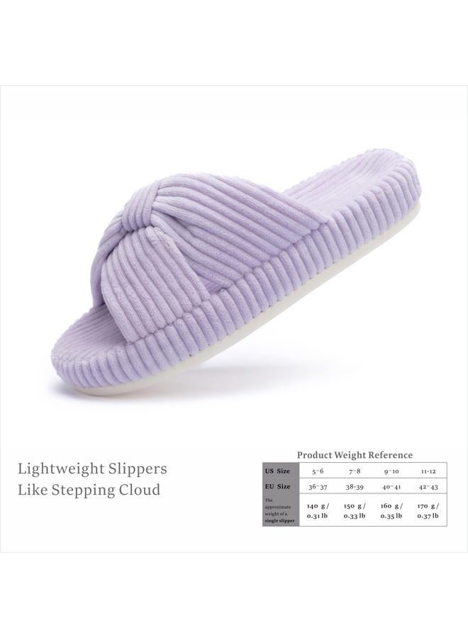 Chantomoo Slippers for Women Memory Foam House Bedroom Corduroy Bow Crossbands Slide Slipper Shoes Comfy Trendy Gift Slippers,Light Purple 38/39 EU - Image 4