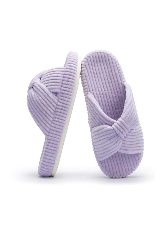 Chantomoo Slippers for Women Memory Foam House Bedroom Corduroy Bow Crossbands Slide Slipper Shoes Comfy Trendy Gift Slippers,Light Purple 38/39 EU - Image 1
