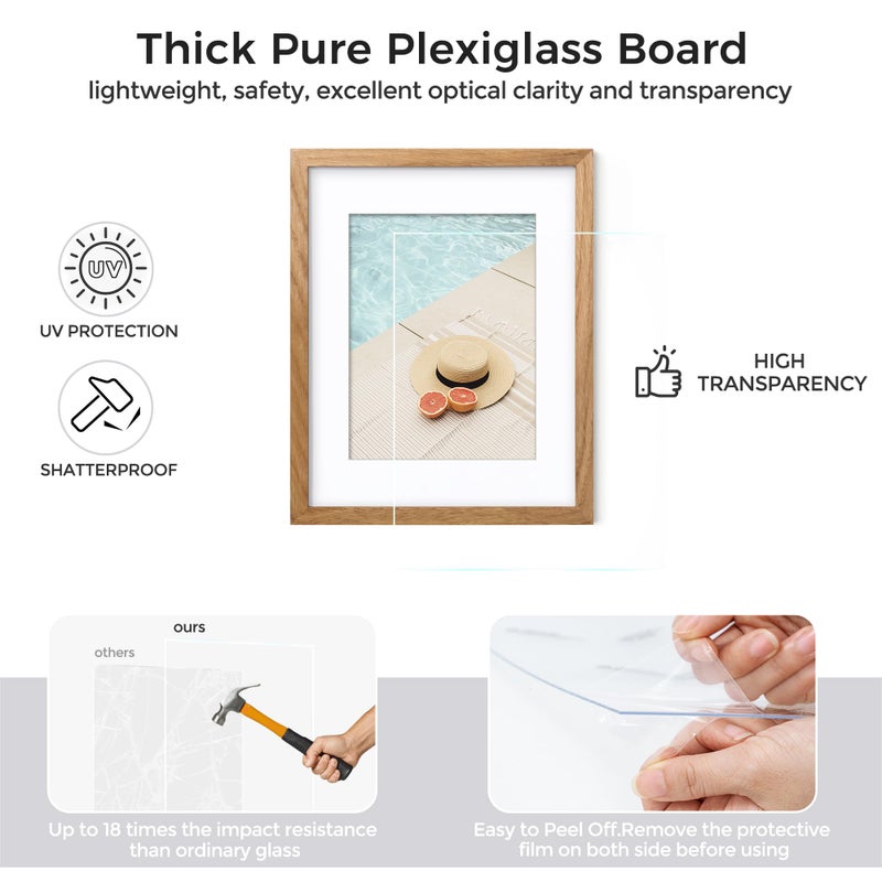 Axeman Diploma Frame For 8.5x11 Certificate Document | Solid Oak Wood 8.5 By 11 Picture With Mat For 6x8 | 8 1/2 x 11 Certificate Frame | Plexiglass And Hanging Hardware Included | Natural - Image 4