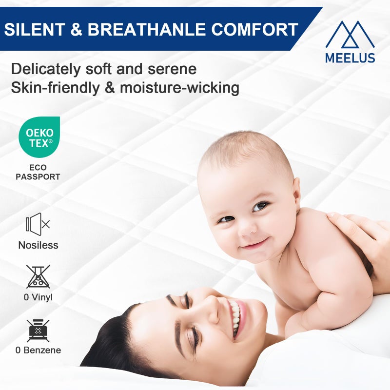 MEELUS Padded Twin Mattress Protector, Breathable Waterproof Mattress Pad Cover Fitted Deep Pocket 8"-21", Soft Noiseless Mattress Cover Washable Cooling for Home Dorm Bedroom, White - Image 4