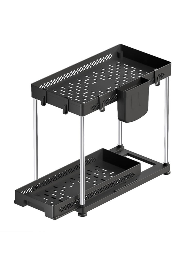 SYOSI High-Strength Plastic Storage Rack - Under-Sink & Bathroom Organizer, Easy Assembly, Drainage & Ventilation Design, Waterproof for Easy Cleaning - Ideal for Kitchen Pantry Closet Bathroom (Black)  - Image 1