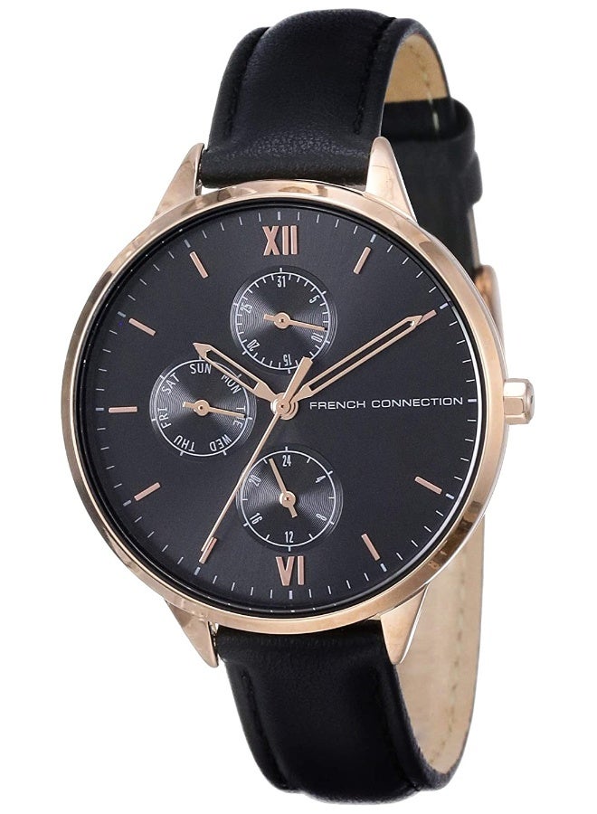 French Connection Women's Black Dial Black Leather Strap Analog Watch 36mm - Image 1