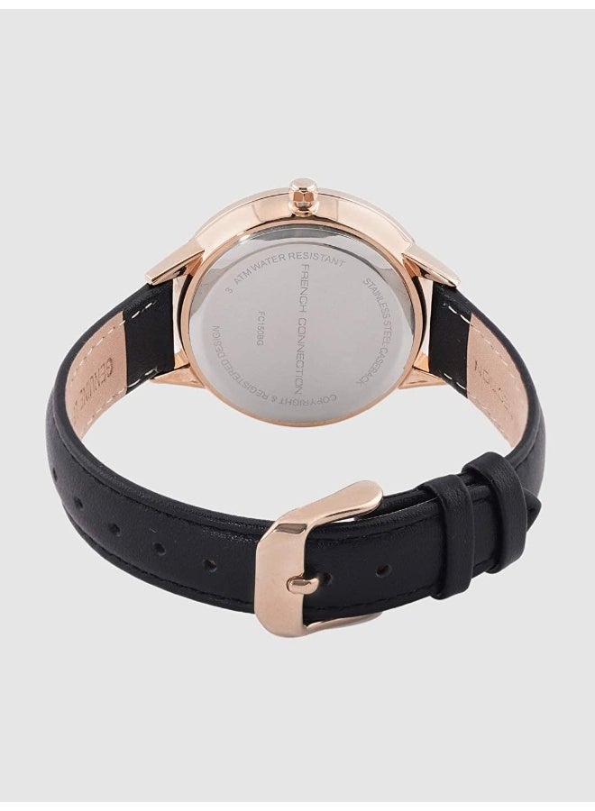 French Connection Women's Black Dial Black Leather Strap Analog Watch 36mm - Image 3