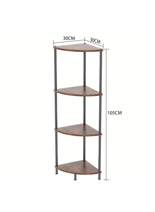 Cozara 4Tier Corner Shelf Stand Industrial Corner Bookshelf With Metal Frame Plant Corner Display Shelf Corner Bookcase For Bedroom Living Room Rustic Brown - Image 3