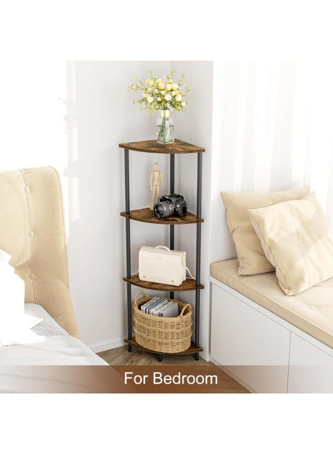 Cozara 4Tier Corner Shelf Stand Industrial Corner Bookshelf With Metal Frame Plant Corner Display Shelf Corner Bookcase For Bedroom Living Room Rustic Brown - Image 5