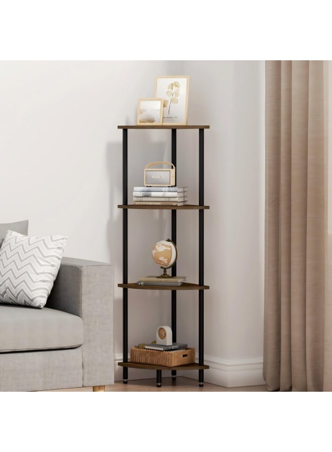 Cozara 4Tier Corner Shelf Stand Industrial Corner Bookshelf With Metal Frame Plant Corner Display Shelf Corner Bookcase For Bedroom Living Room Rustic Brown - Image 4