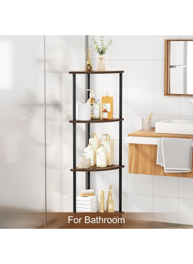 Cozara 4Tier Corner Shelf Stand Industrial Corner Bookshelf With Metal Frame Plant Corner Display Shelf Corner Bookcase For Bedroom Living Room Rustic Brown - Image 1