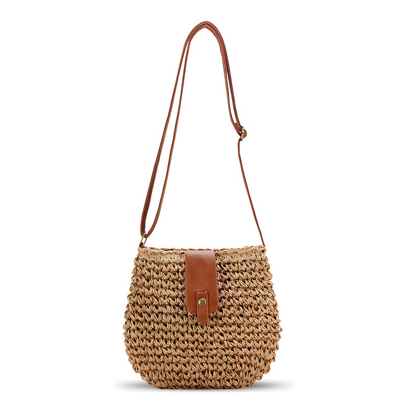 Bototack Small Straw Crossbody Bag for Women Boho Handmade Woven Summer Beach Bag Handbags Shoulder Purse for Vacation (Khaki) - Image 1
