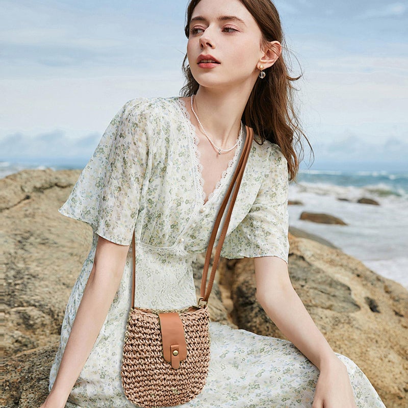 Bototack Small Straw Crossbody Bag for Women Boho Handmade Woven Summer Beach Bag Handbags Shoulder Purse for Vacation (Khaki) - Image 2