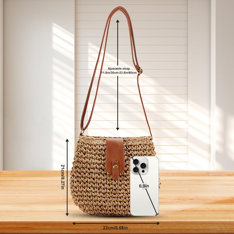 Bototack Small Straw Crossbody Bag for Women Boho Handmade Woven Summer Beach Bag Handbags Shoulder Purse for Vacation (Khaki) - Image 5