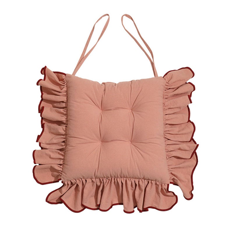 Huierxun Cotton Ruffles Chair Cushion for Dining Chairs Soft Comfortable Chair Pads with Ties Farmhouse Country Seat Cushion for Kitchen Chairs Office Chairs (Pink,16"x16") - Image 1