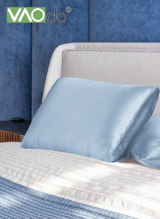 2PCS Satin Pillowcase Set Soft Breathable Skin and Hair Friendly Pillow Cover 51*102CM Blue