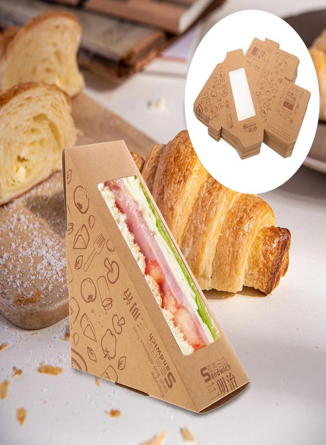 FUNOMOCYA Window Sandwich Packaging Boxes 100Pcs Kraft Triangle Food Wrapping Boxes for Bakery Storage Portable Kitchen Use 4.72X4.72X2.55In - Image 3