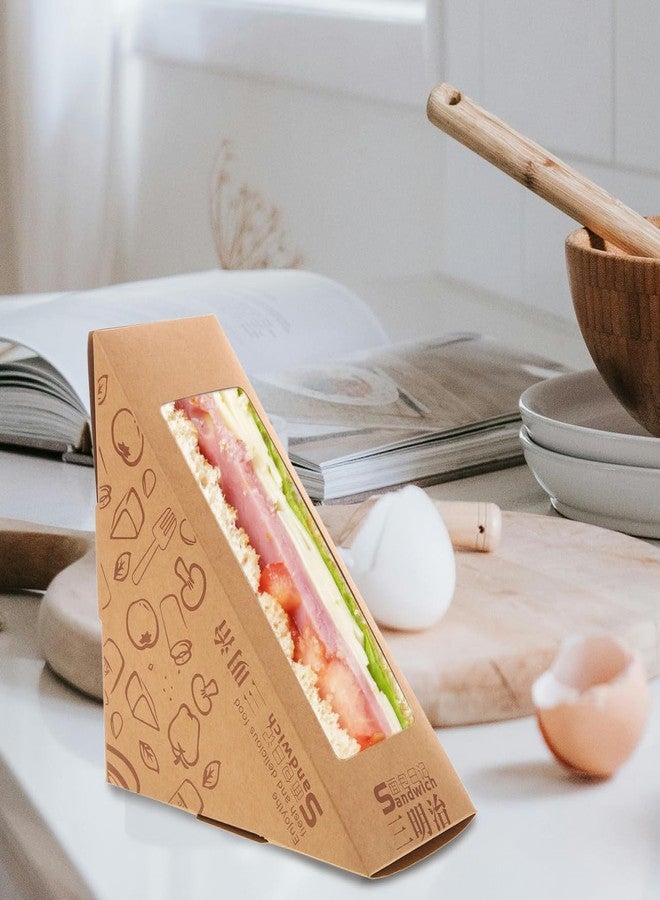 FUNOMOCYA Window Sandwich Packaging Boxes 100Pcs Kraft Triangle Food Wrapping Boxes for Bakery Storage Portable Kitchen Use 4.72X4.72X2.55In - Image 2