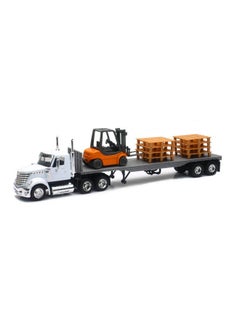NewRay New-Ray 16643 Newray 1: 43 Long Haul Trucker - International Lonestar Flatbed with Forklift & Pallets, White,unisex-children  - Image 1
