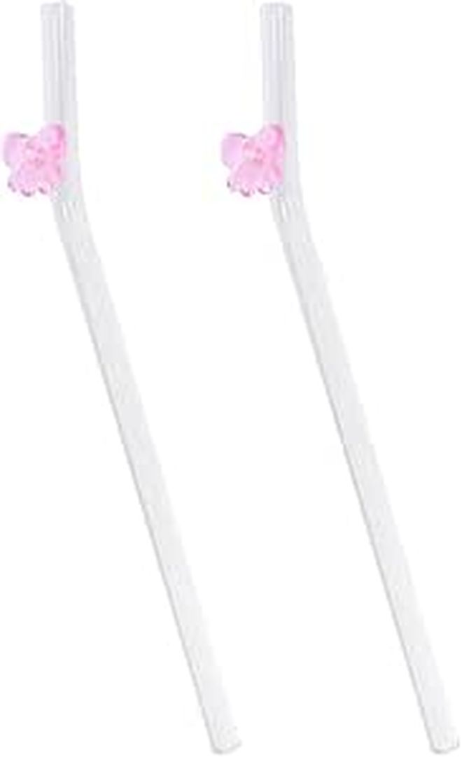 SUPVOX 2 Pink Butterfly Glass Straws Shatterproof Reusable for Juice - Image 1