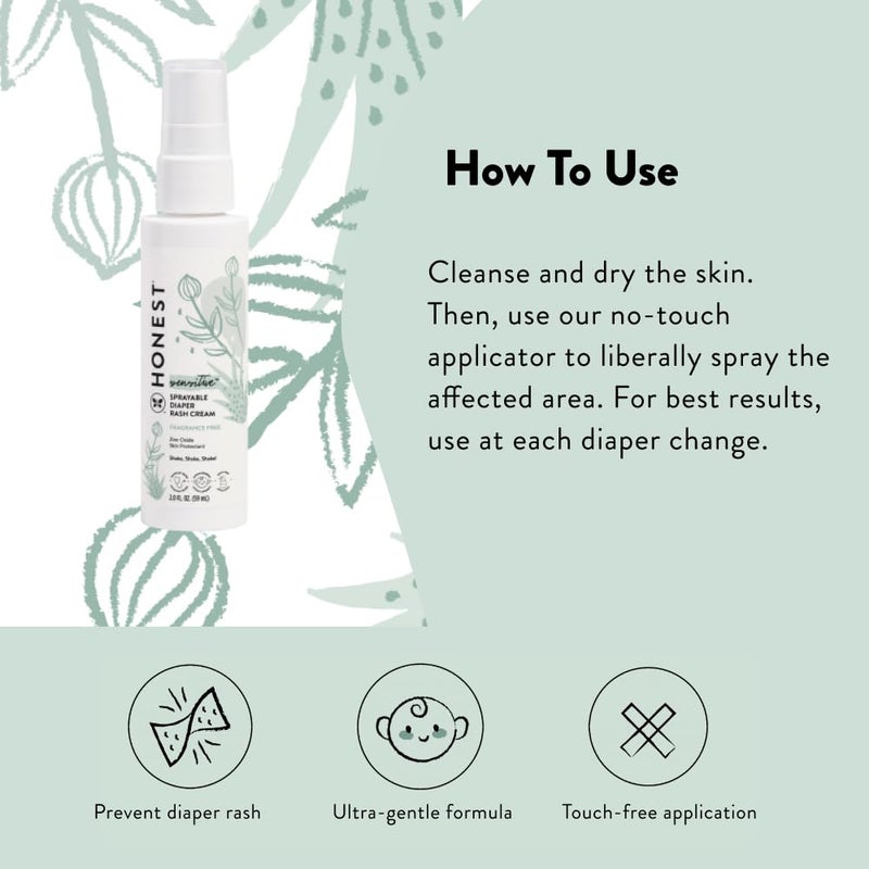 The Honest Company Baby Diaper Rash Cream Spray | Moisturizing + Calming Zinc Oxide | Hypoallergenic, Dermatologist Tested, Cruelty Free | 2 fl oz - Image 5