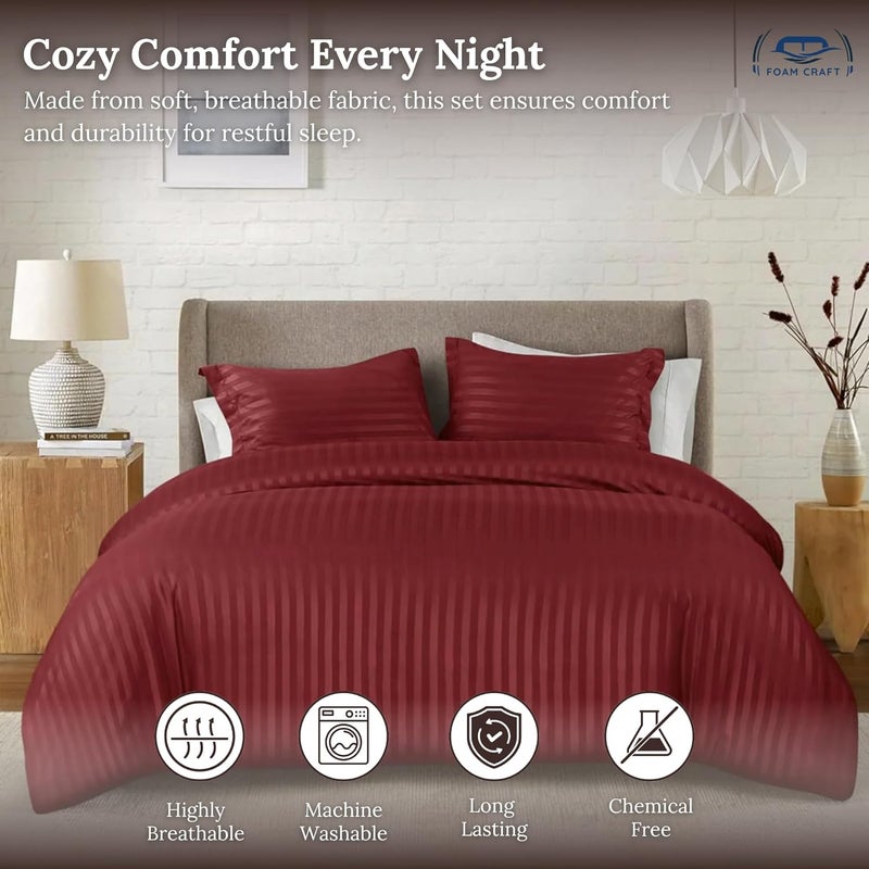 FOAM CRAFT® Stripe 3-Piece Duvet Cover Set - Burgundy, Full (200 x 200cm) - Image 4