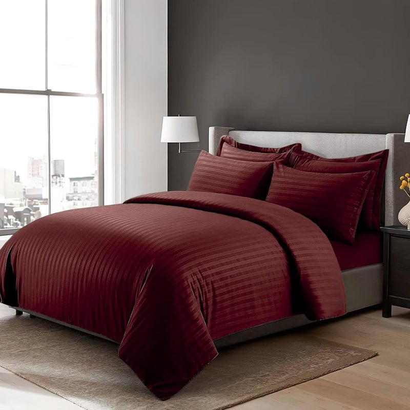 FOAM CRAFT® Stripe 3-Piece Duvet Cover Set - Burgundy, Full (200 x 200cm) - Image 1