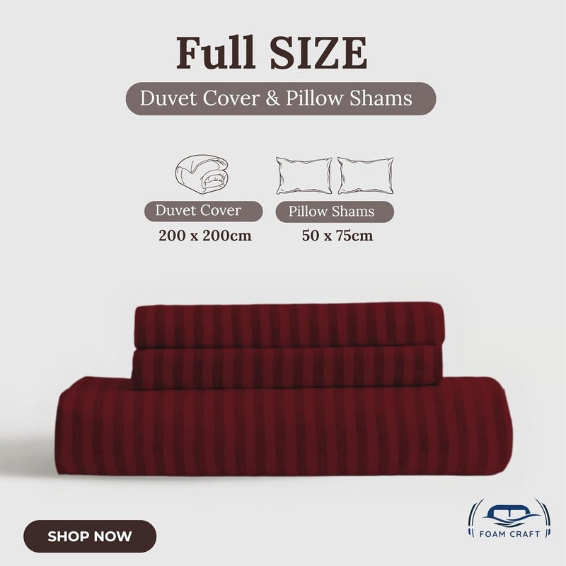 FOAM CRAFT® Stripe 3-Piece Duvet Cover Set - Burgundy, Full (200 x 200cm) - Image 2