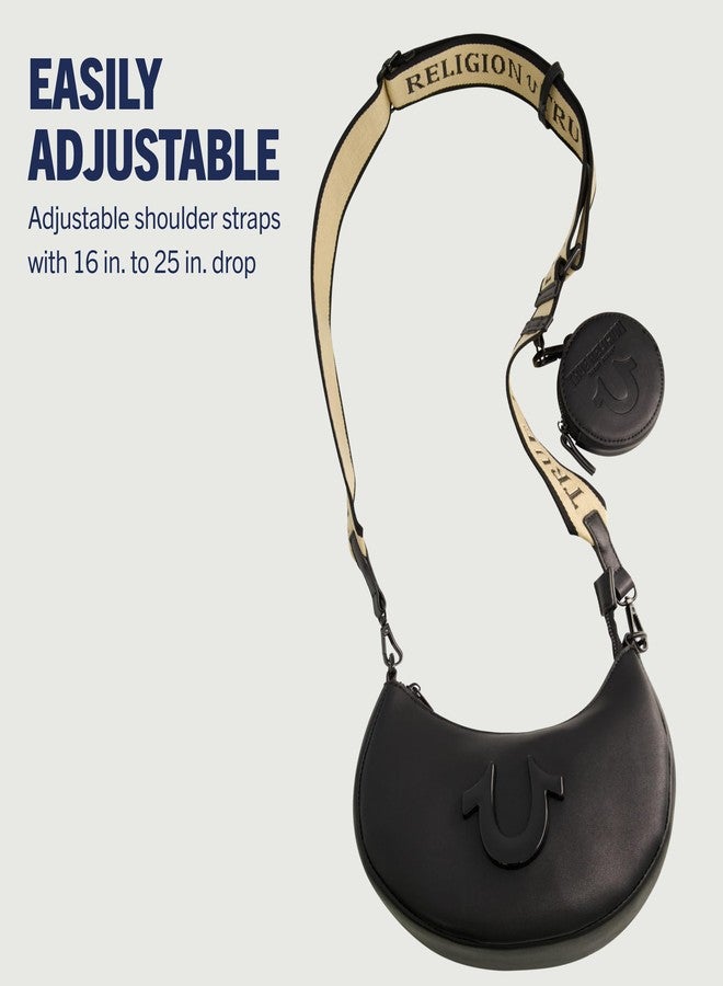 True Religion Women's Shoulder Bag Purse, Crescent Hobo Handbag with Adjustable Removable Strap and Horseshoe Logo, Black - Image 4
