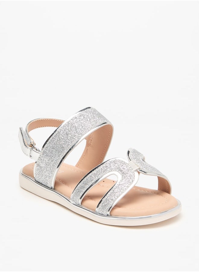 JUNIORS - Girls Glitter Detail Sandals with Hook and Loop Closure - Image 1