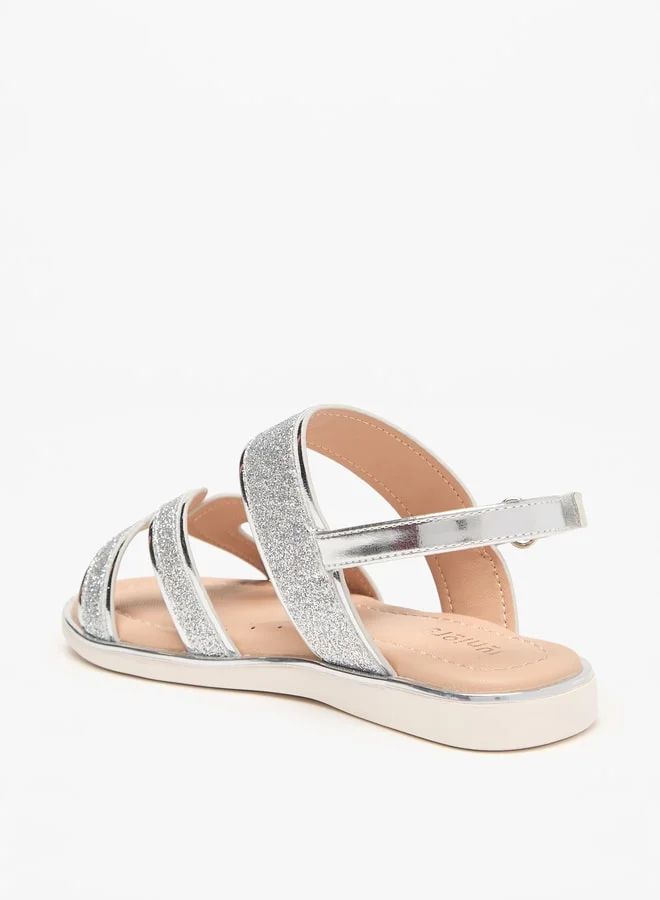 JUNIORS Girls Glitter Detail Sandals with Hook and Loop Closure