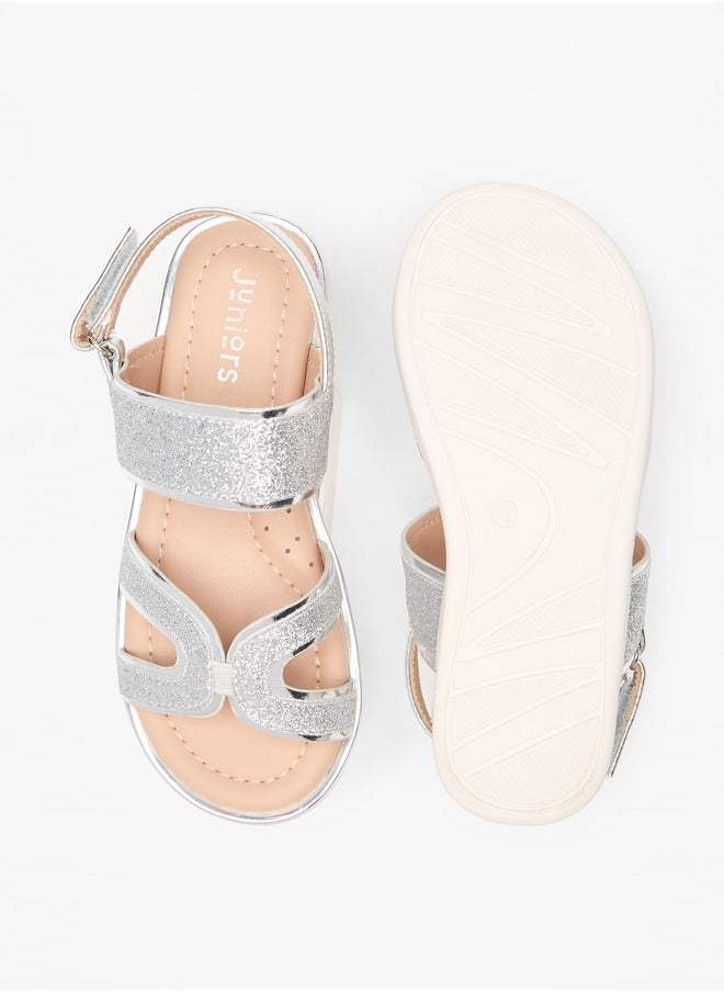 JUNIORS - Girls Glitter Detail Sandals with Hook and Loop Closure - Image 1
