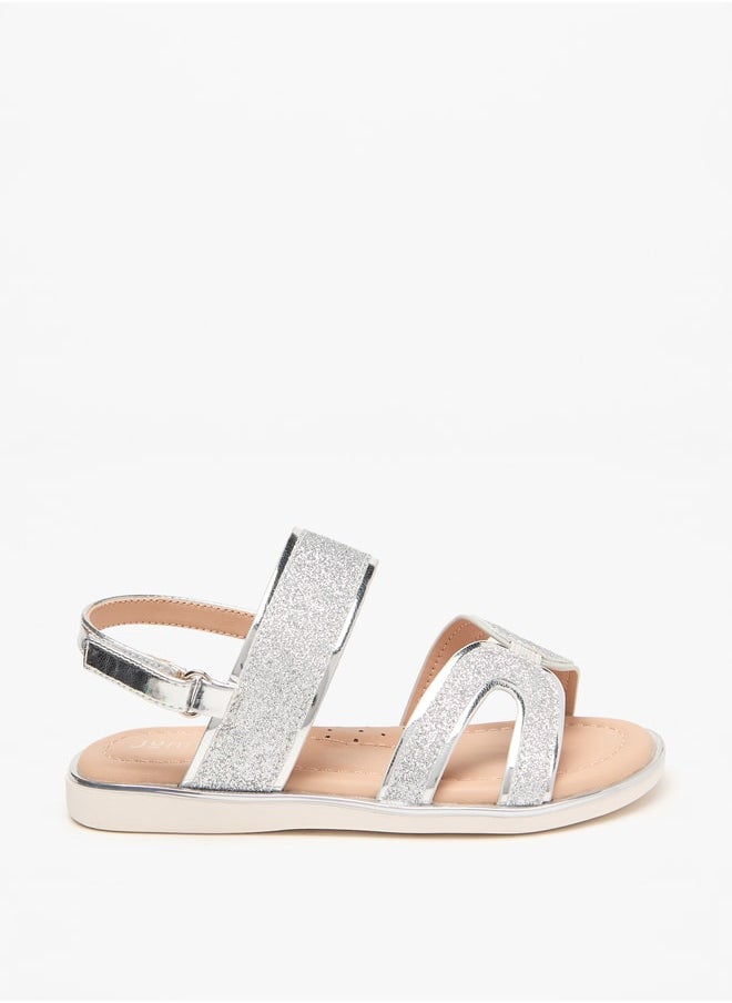 JUNIORS - Girls Glitter Detail Sandals with Hook and Loop Closure - Image 1