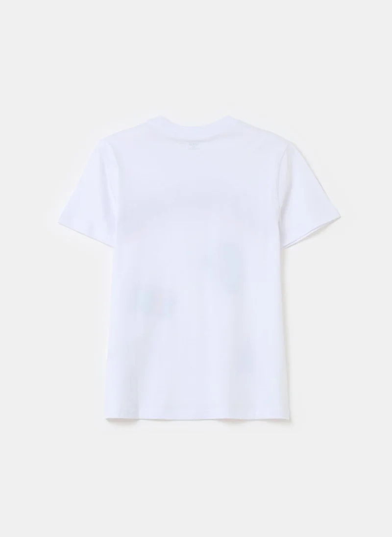 او في اس Cotton T-Shirt With Lettering Print