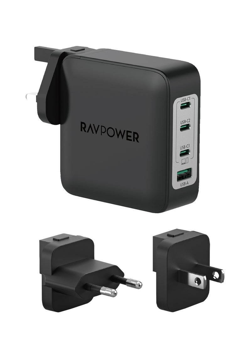 RAVPower 200W Multi-Port Travel Charger with USB Port and 3 Type-C Ports - Black - Image 1