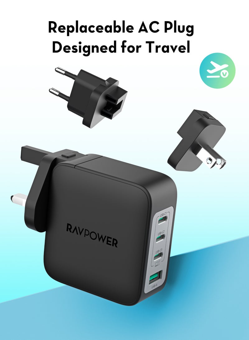 RAVPower 200W Multi-Port Travel Charger with USB Port and 3 Type-C Ports - Black - Image 2