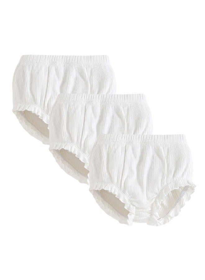 SOBOWO 3-Pack Bloomers for Baby Girls Diaper Covers Ribbed Ruffle Solid Triangle Baby Girl Shorts Summer Toddler Underwear, 3 Pieces White, 12-18 Months - Image 1