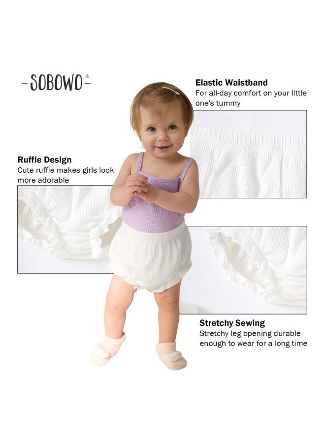 SOBOWO 3-Pack Bloomers for Baby Girls Diaper Covers Ribbed Ruffle Solid Triangle Baby Girl Shorts Summer Toddler Underwear, 3 Pieces White, 12-18 Months - Image 3