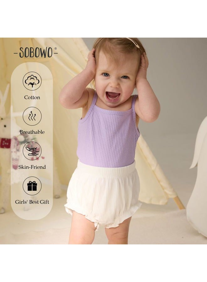 SOBOWO 3-Pack Bloomers for Baby Girls Diaper Covers Ribbed Ruffle Solid Triangle Baby Girl Shorts Summer Toddler Underwear, 3 Pieces White, 12-18 Months - Image 4