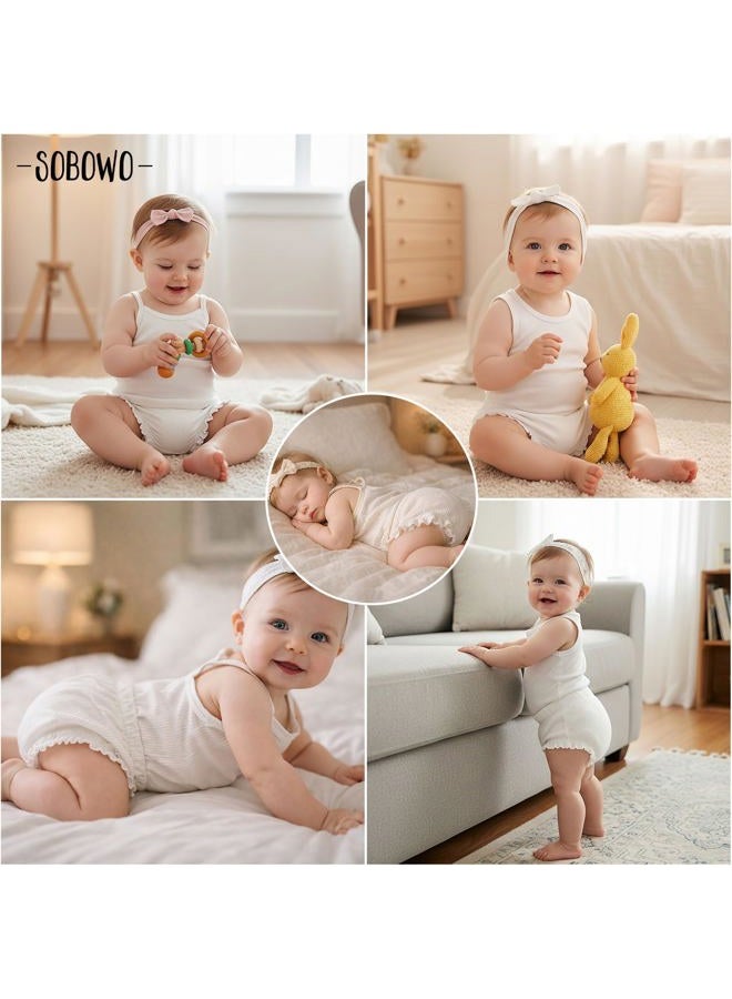 SOBOWO 3-Pack Bloomers for Baby Girls Diaper Covers Ribbed Ruffle Solid Triangle Baby Girl Shorts Summer Toddler Underwear, 3 Pieces White, 12-18 Months - Image 2