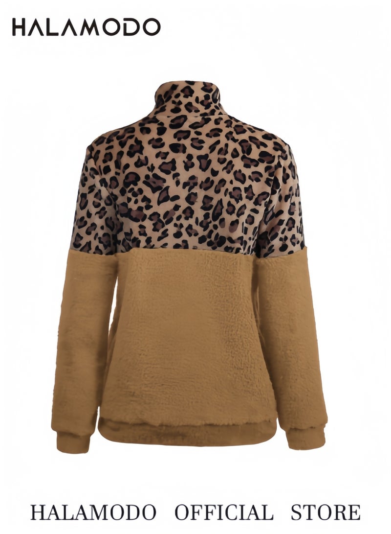 Halamodo Women Casual Double Fuzzy Sweatshirt Faux Fleece Zip Pullover Coat Outwear - Image 5