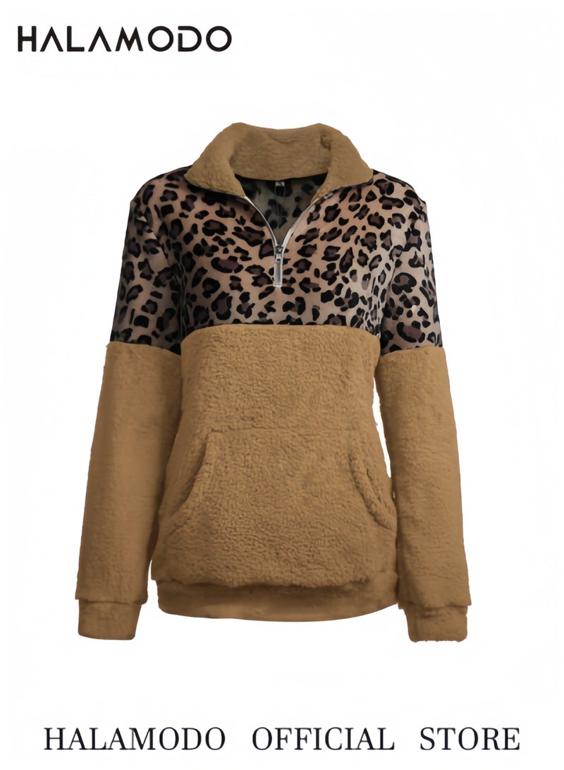 Halamodo Women Casual Double Fuzzy Sweatshirt Faux Fleece Zip Pullover Coat Outwear - Image 4