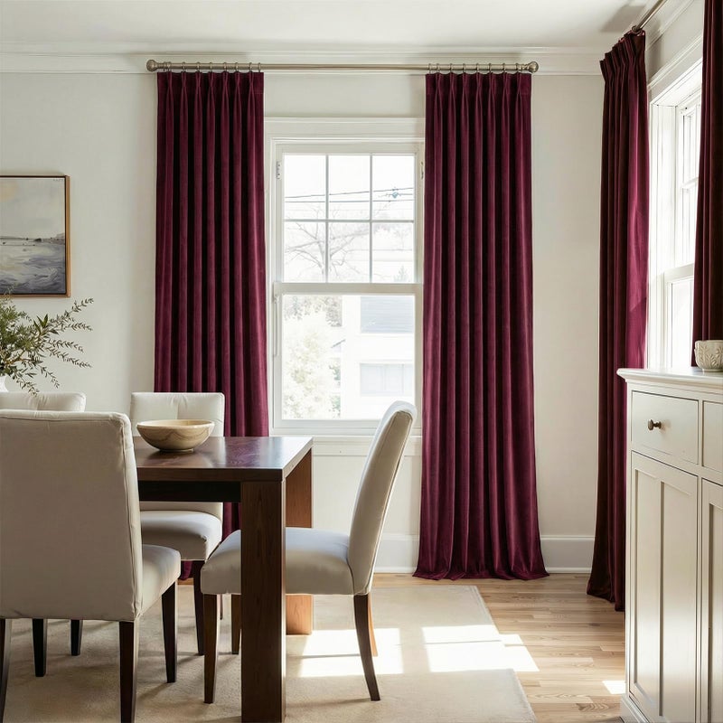 Drapenova Ruby Wine Velvet Curtains 84 Inch Length for Living Room Bedroom Elegant Luxury Pinch Pleated Drapes with Hooks Vintage Victorian Decor Room Darkening Curtain Dark Purple Red,2 Panels,40x84 Long - Image 2