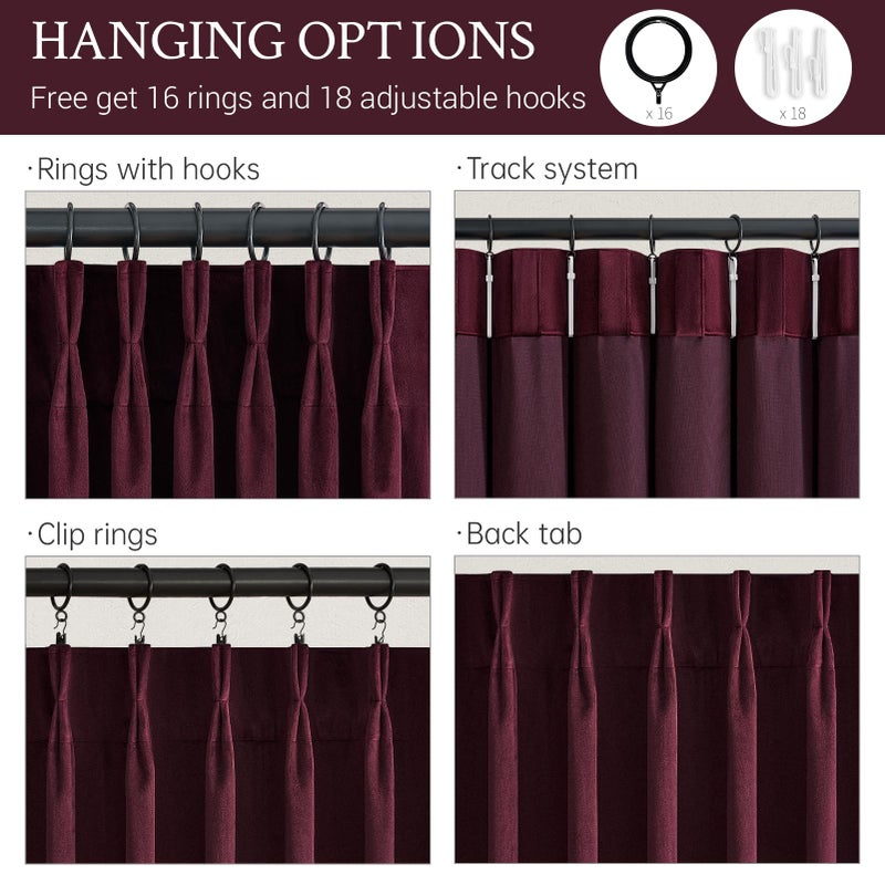 Drapenova Ruby Wine Velvet Curtains 84 Inch Length for Living Room Bedroom Elegant Luxury Pinch Pleated Drapes with Hooks Vintage Victorian Decor Room Darkening Curtain Dark Purple Red,2 Panels,40x84 Long - Image 4