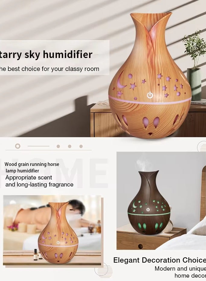 Wooden Humidifier, Air Freshener and Aroma Diffuser with LED Light and USB Touch Input Suitable for Eid and Ramadan Gift Made of Wood Laser Engraved Crescent, Star and Water Drops Pattern  - Image 1