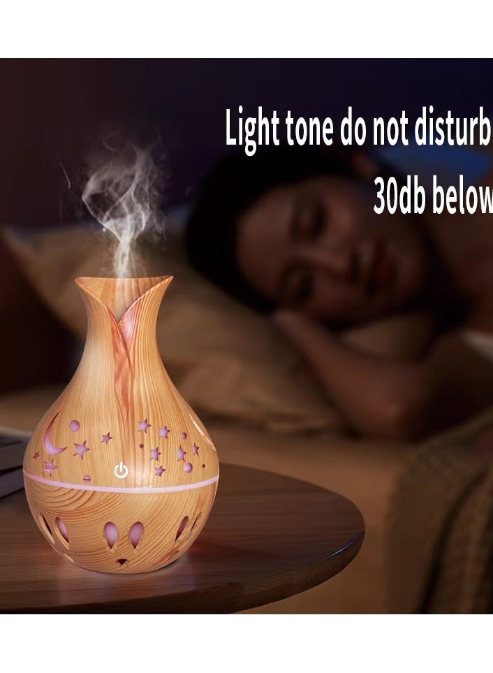 Wooden Humidifier, Air Freshener and Aroma Diffuser with LED Light and USB Touch Input Suitable for Eid and Ramadan Gift Made of Wood Laser Engraved Crescent, Star and Water Drops Pattern  - Image 2