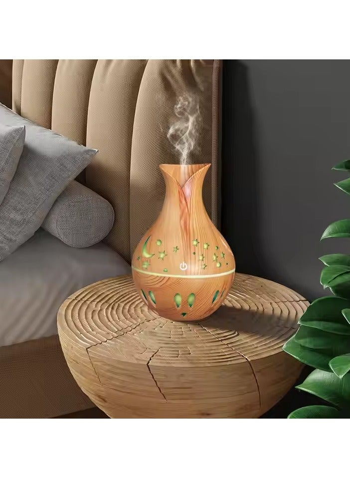 Wooden Humidifier, Air Freshener and Aroma Diffuser with LED Light and USB Touch Input Suitable for Eid and Ramadan Gift Made of Wood Laser Engraved Crescent, Star and Water Drops Pattern  - Image 4