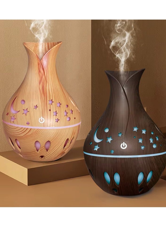 Wooden Humidifier, Air Freshener and Aroma Diffuser with LED Light and USB Touch Input Suitable for Eid and Ramadan Gift Made of Wood Laser Engraved Crescent, Star and Water Drops Pattern  - Image 3
