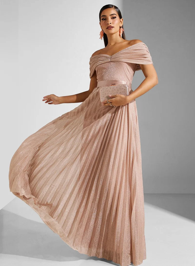 Goddiva Off-Shoulder Pleated Dress
