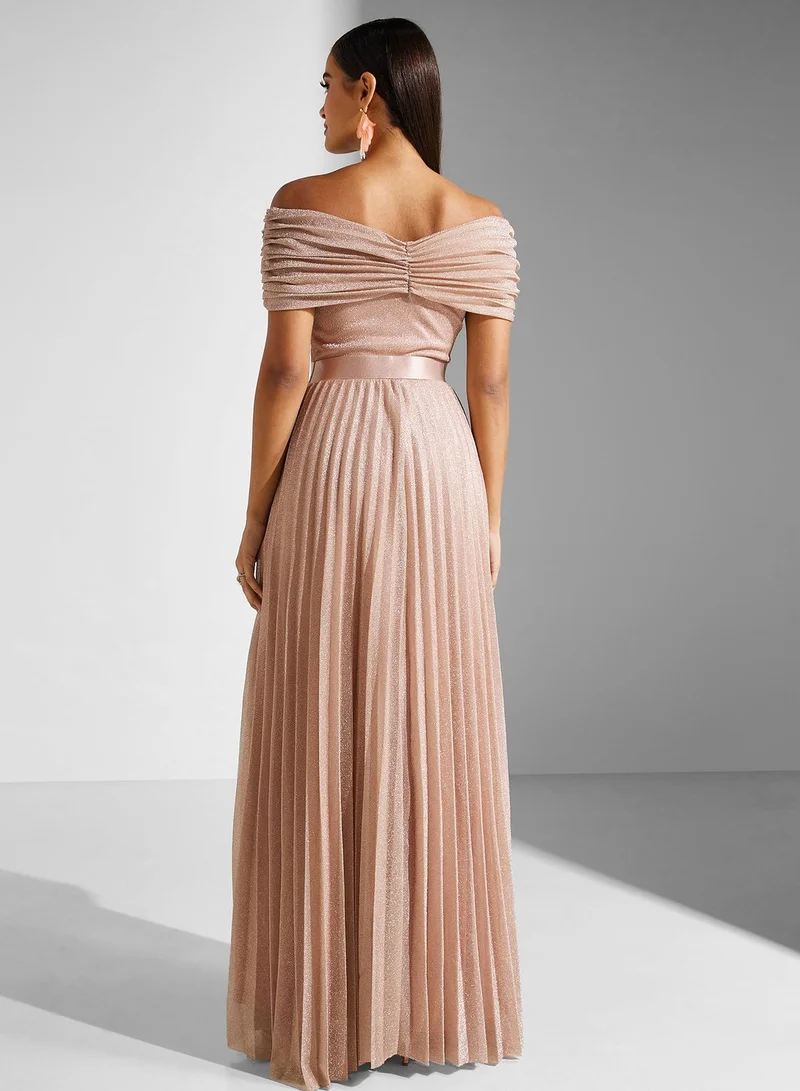 Goddiva Off-Shoulder Pleated Dress