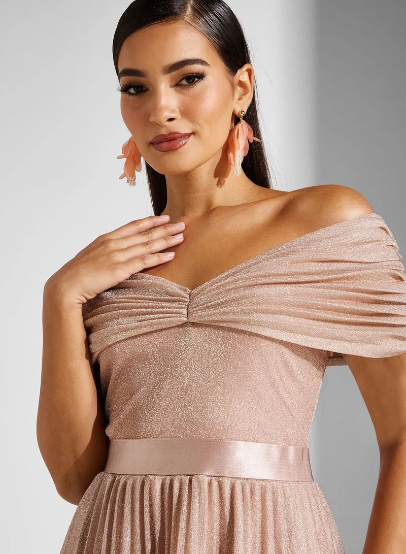 Goddiva Off-Shoulder Pleated Dress