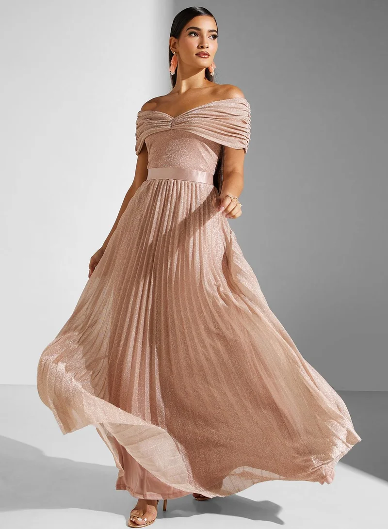 Goddiva Off-Shoulder Pleated Dress