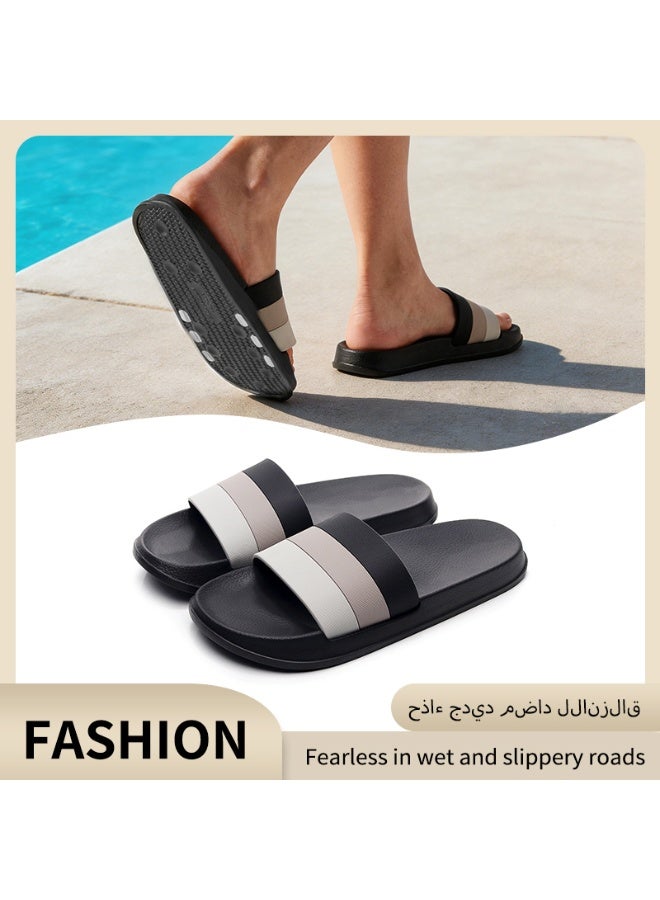 GUOLUOFEI Three-Color Stripe Paneled Slippers - Indoor Shower & Bathroom Anti-Slip Couple Style - Image 1