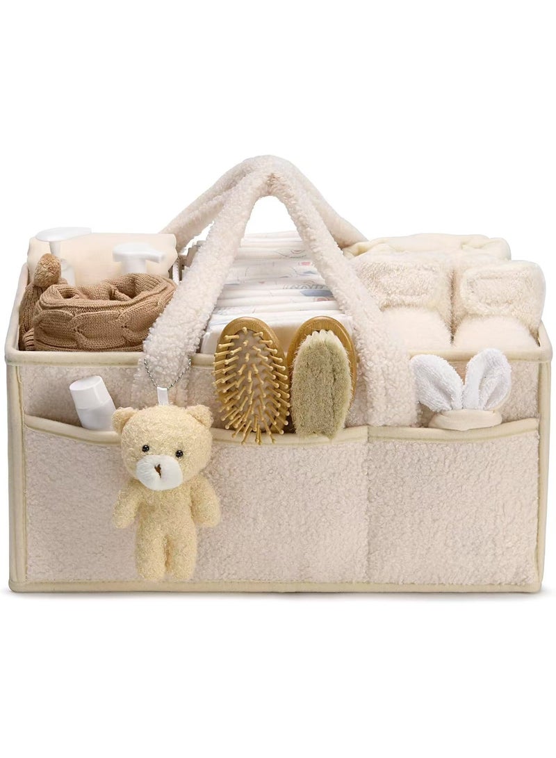Baby Diaper Caddy Organizer for Changing Table, Baby Storage Basket for Diapers and Baby Wipes, Gift for Baby Shower, Car Caddy Organizer, Nursery Diaper Organizer, Portable Diaper Storage（Off-white） - Image 1